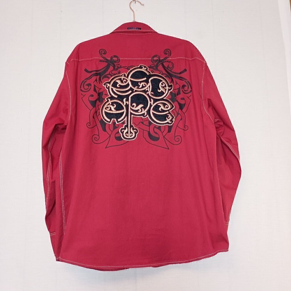 Red Ape Men's Long Sleeve Button Down Shirt Large Graphic Logo On Back Size XL